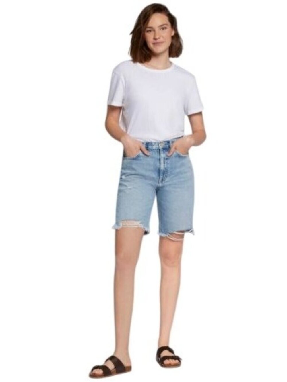 Current/Elliott The Phoenix Bermuda Shorts Frayed Hem Womens Size 25